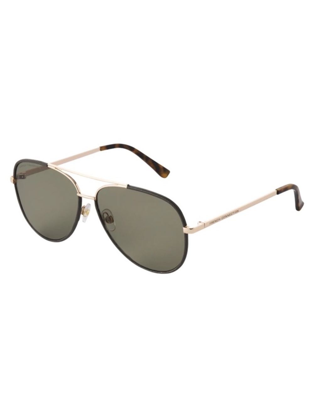 FRENCH CONNECTION Vegan Leather Aviator Sunglasses Gold Frames Green Lenses